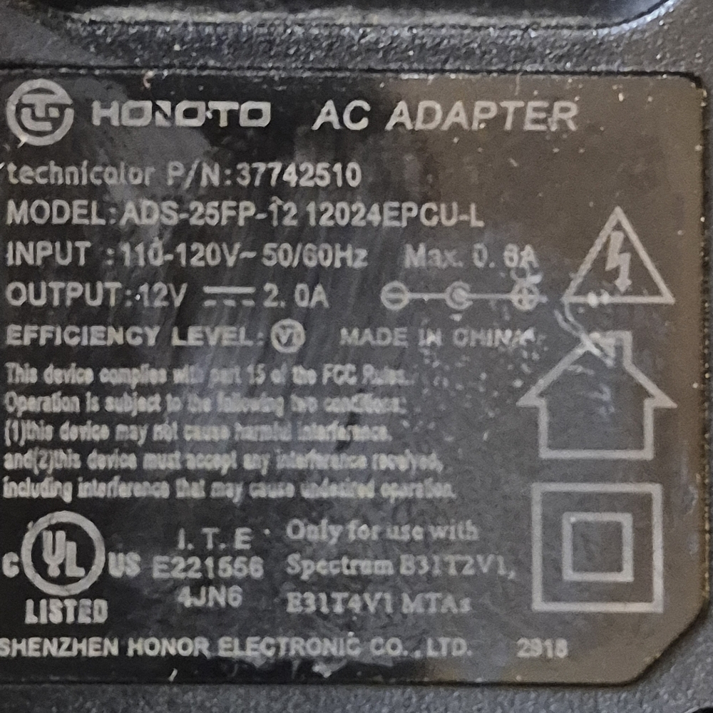 HONOTO 12V 2A AC Adapter model ADS-25FP-12 12024EPCU-L Only for Spectrum 831T2V1